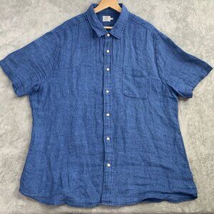 Faherty Shirt Mens XXL Blue Short Sleeve Button Down 100% Linen Indigo Dyed